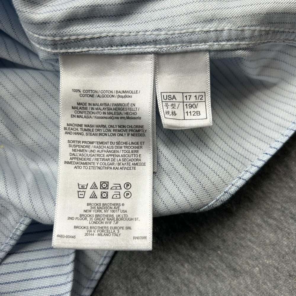 Brooks Brothers Regent Fit Button Up Long Sleeve Dress Shirt Mens 17.5-4/5 Blue - Picture 10 of 13